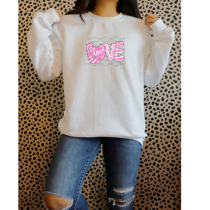 Glitter Outline Love Word PNG with Heart – Pink Mixed Pattern Design