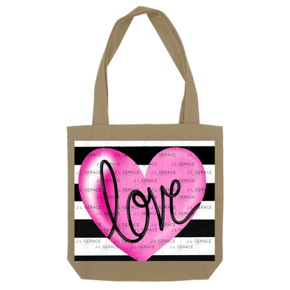 Pink Heart Love Script PNG with Black Handwritten Lettering Black and white stripe background