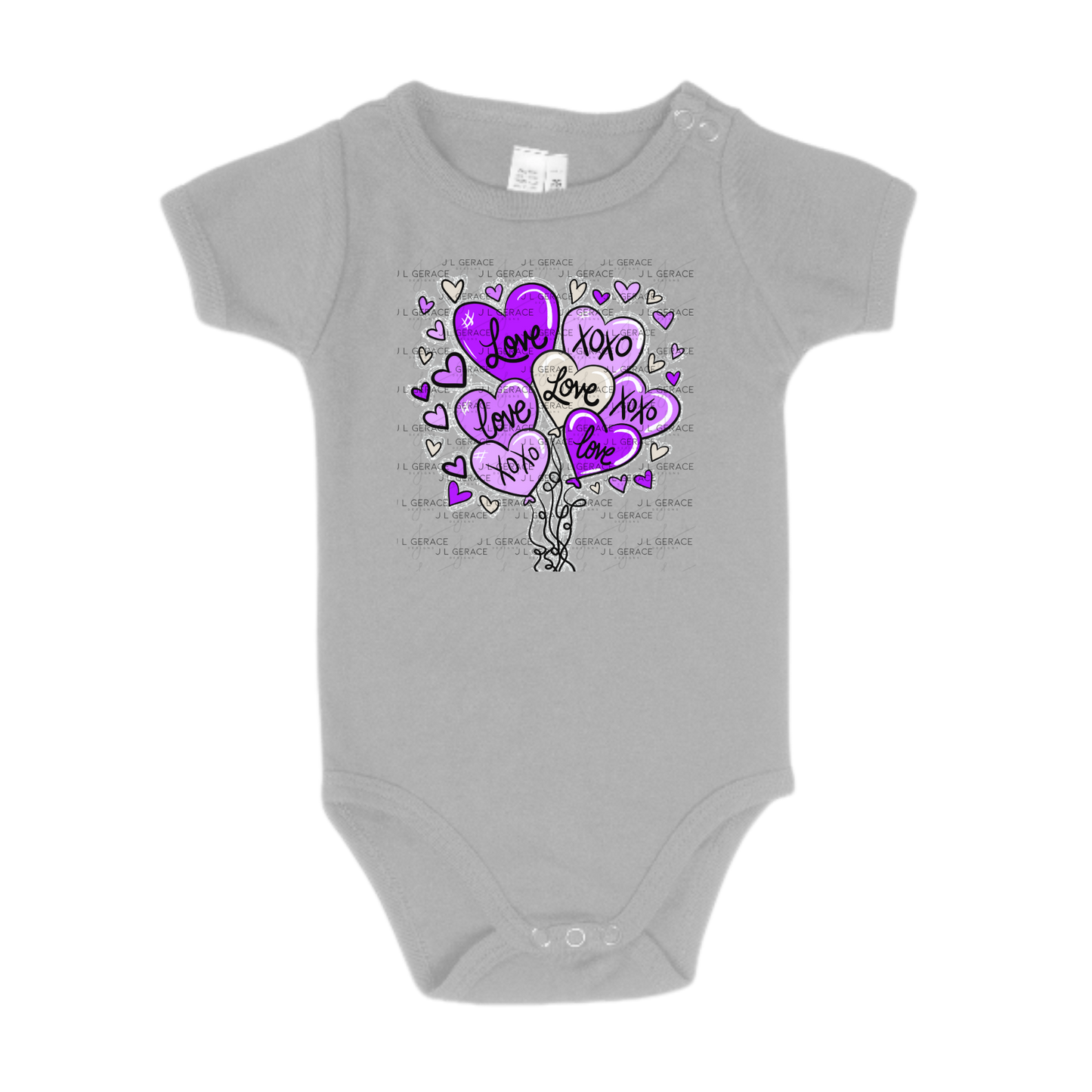 Purple Love & XOXO Heart Balloon Bouquet with Glitter String Outline PNG