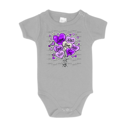 Purple Love & XOXO Heart Balloon Bouquet with Glitter String Outline PNG