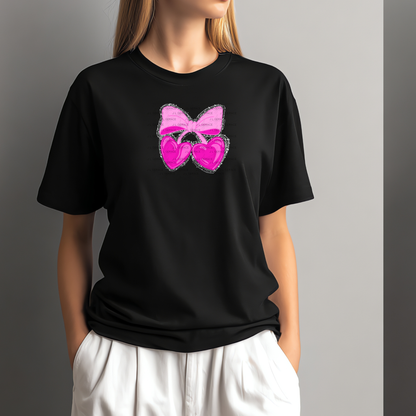 Pink Heart Cherries PNG with Bow String Glitter Design