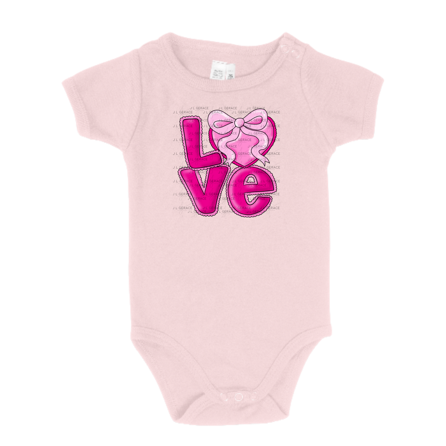 Love Pink Heart Bow PNG Valentine Word Art Design with outline
