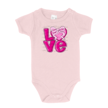 Love Pink Heart Bow PNG Valentine Word Art Design with outline