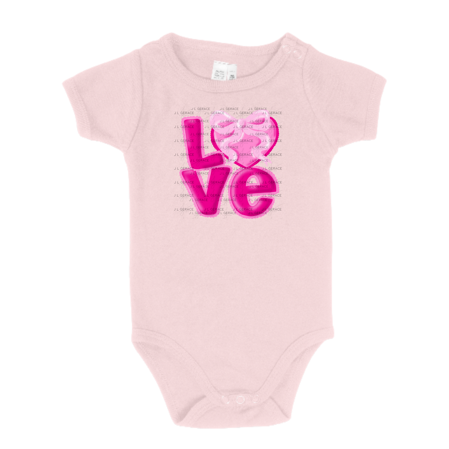Love Pink Bubble Letter PNG with Heart Bow Design