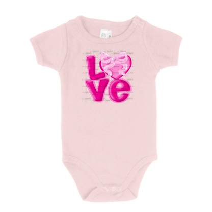 Love Pink Bubble Letter PNG with Heart Bow Design