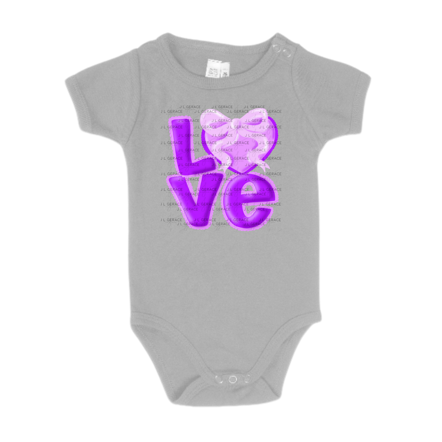 Purple Love Bubble Letter PNG with Heart Bow Design Scalloped Trim