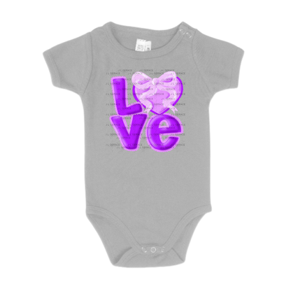 Purple Love Bubble Letter PNG with Heart Bow Design Scalloped Trim
