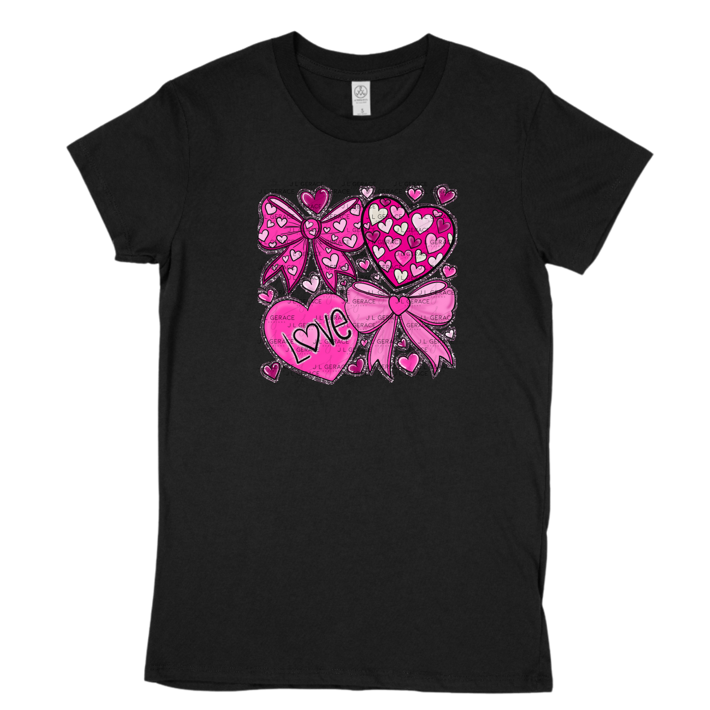 Pink Valentine Bow & Heart Clipart PNG Set with String Glitter Outline