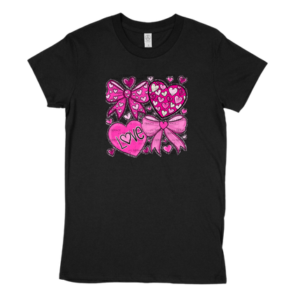 Pink Valentine Bow & Heart Clipart PNG Set with String Glitter Outline