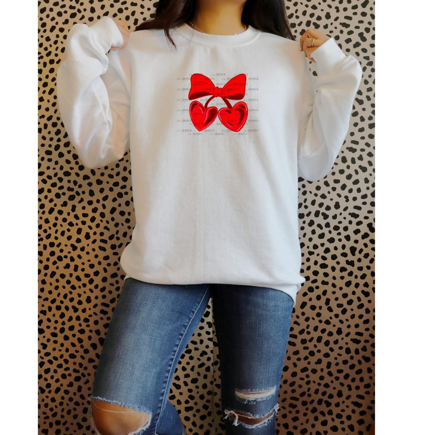 Red Heart Cherries PNG with Bow Glossy Solid Design