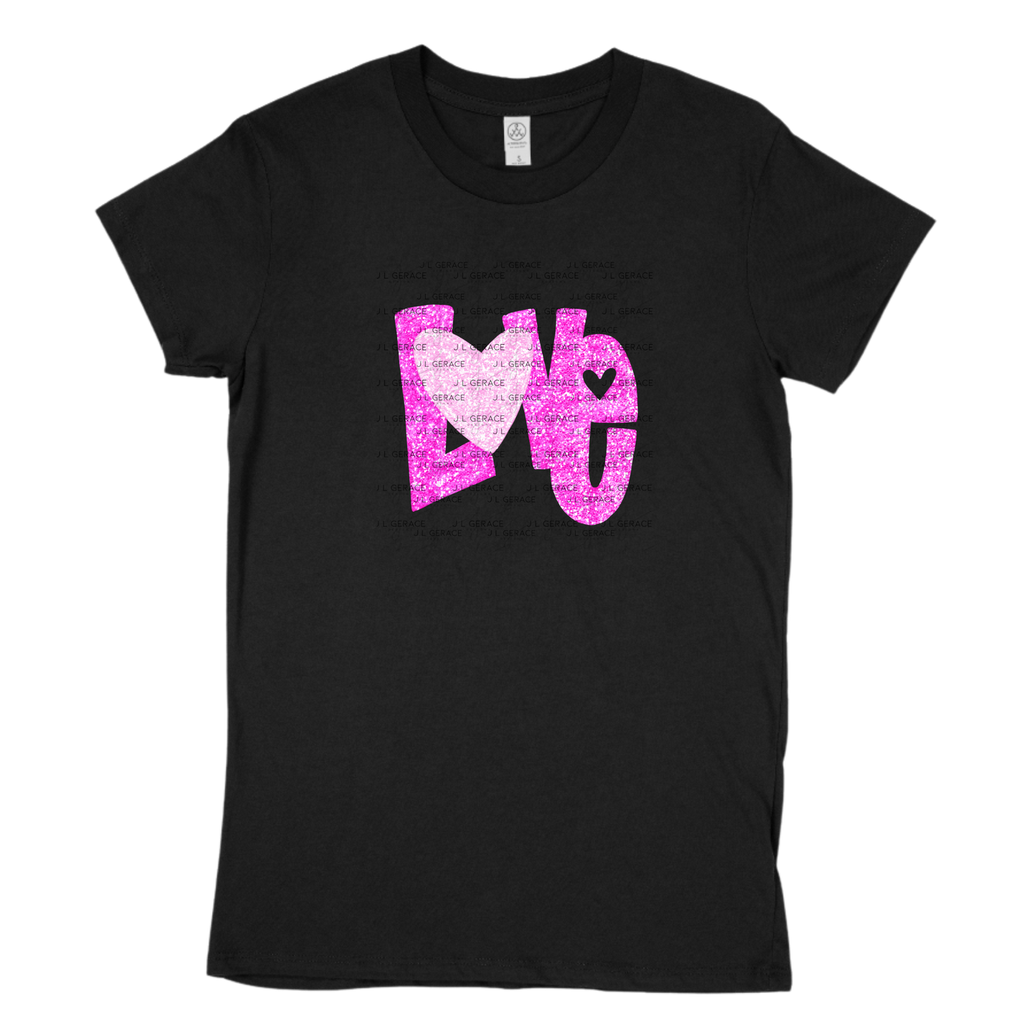 Pink Glitter Love Bubble Letter PNG with Glitter Heart Accent