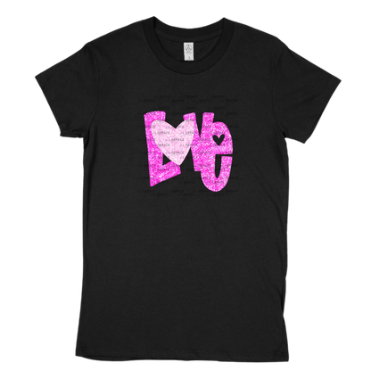 Pink Glitter Love Bubble Letter PNG with Glitter Heart Accent