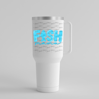 Fish Mama PNG – Blue Fishing Design with Fish Silhouette Letter