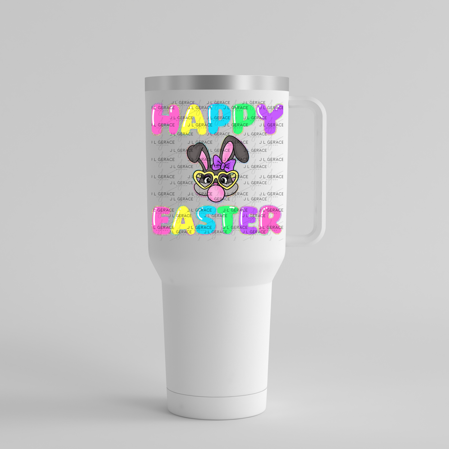 Happy Easter Bunny Bubblegum Rainbow Glitter Letters Clipart Sublimation PNG