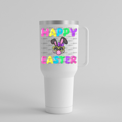 Happy Easter Bunny Bubblegum Rainbow Glitter Letters Clipart Sublimation PNG