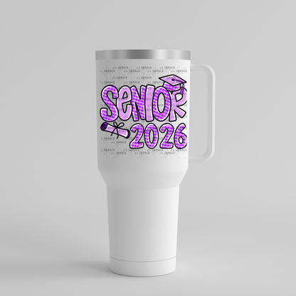 Senior 2026 PNG – Purple Gingham Graduation Cap and Diploma Design