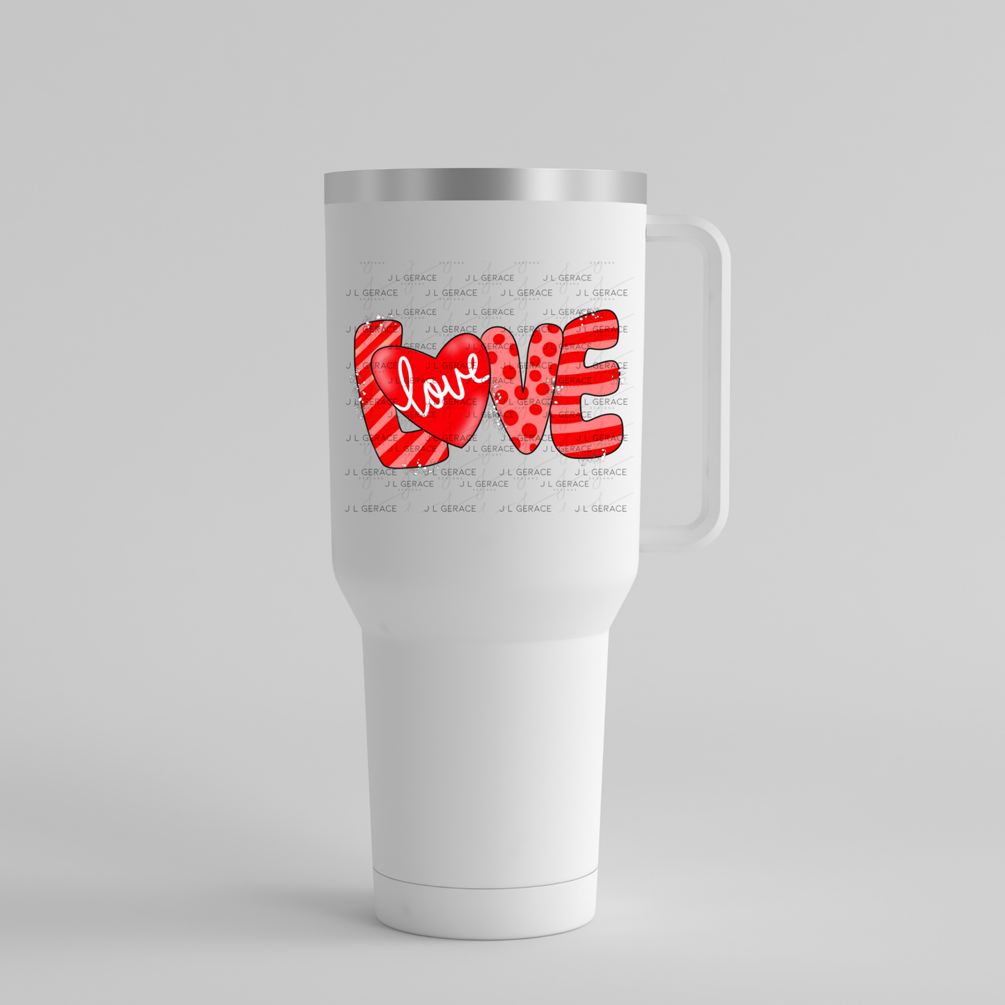 Red Love Word PNG with Heart Paint Splatter Mixed Pattern Design