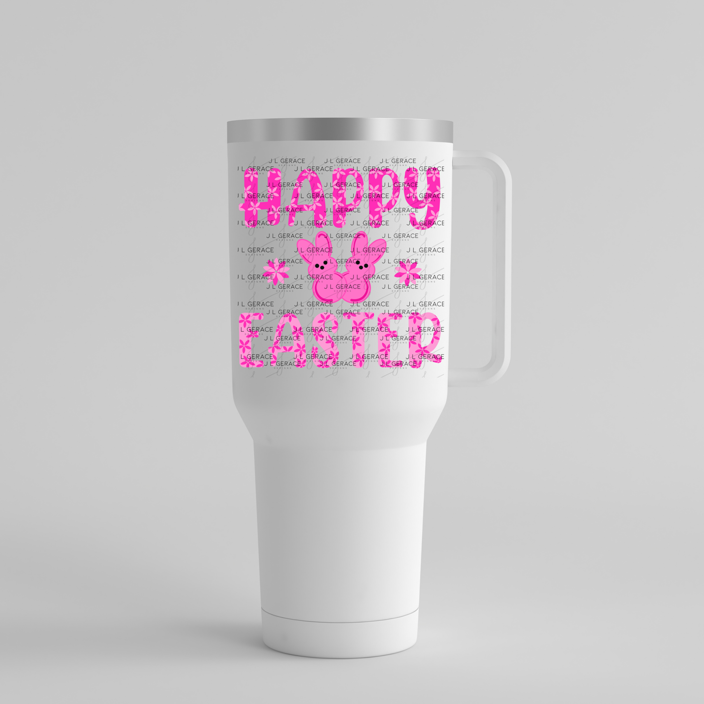 Happy Easter Pink Bunny Peep Flowers Clipart Sublimation PNG