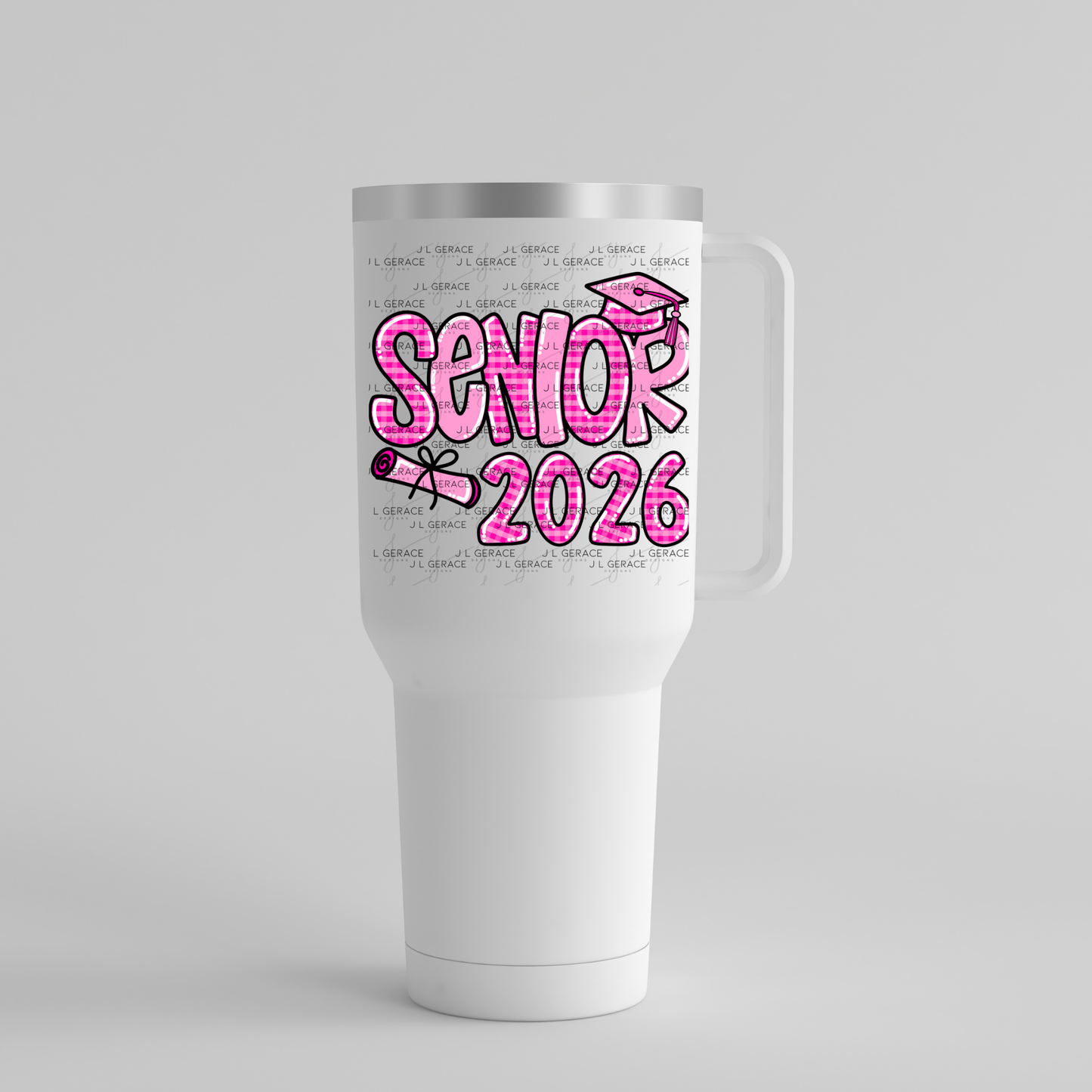 Senior 2026 PNG – Pink Gingham Graduation Cap and Diploma Design