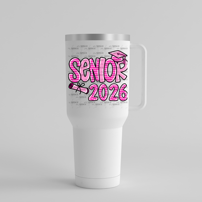Senior 2026 PNG – Pink Gingham Graduation Cap and Diploma Design