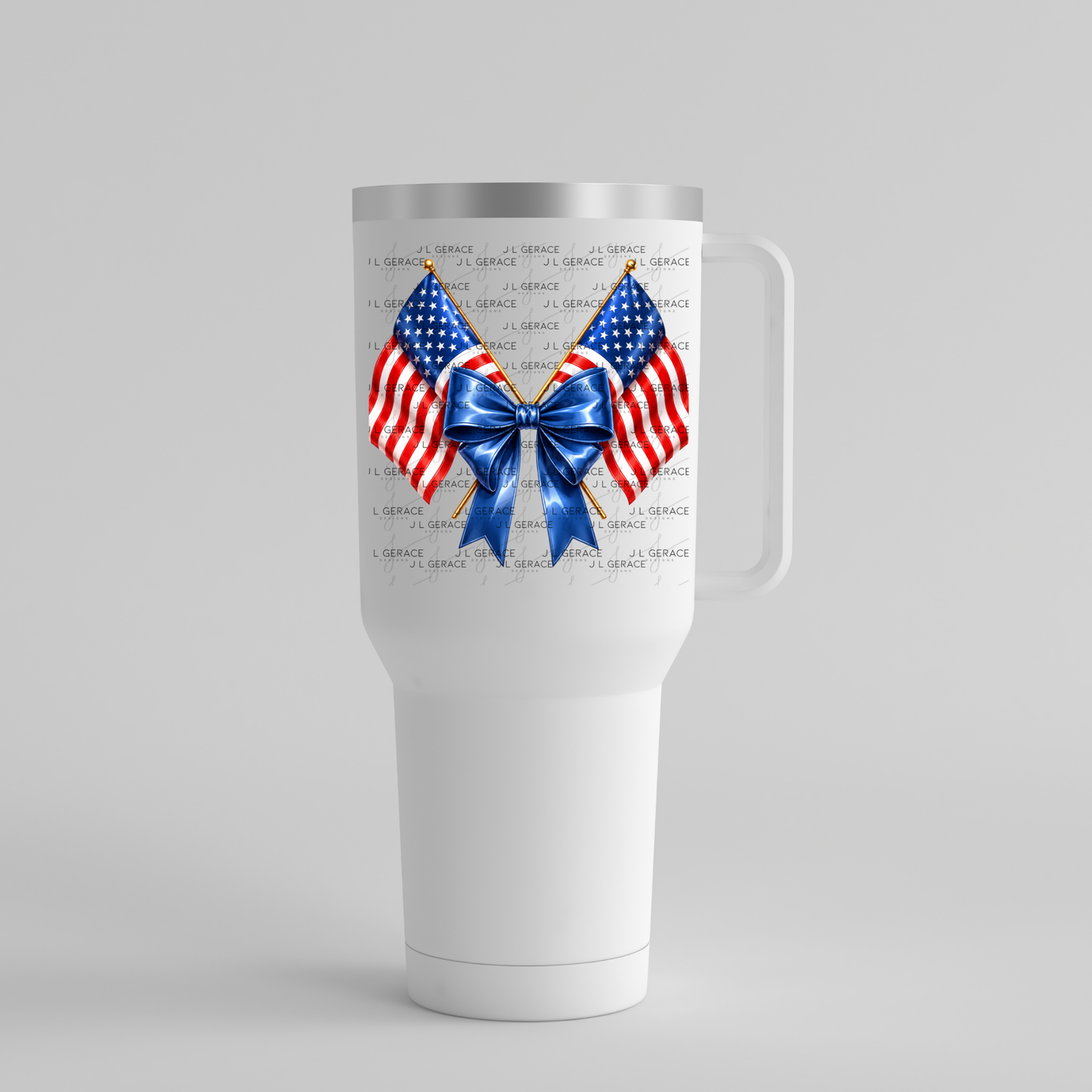 Patriotic Crossed Flags Blue Bow PNG Design Digital Download