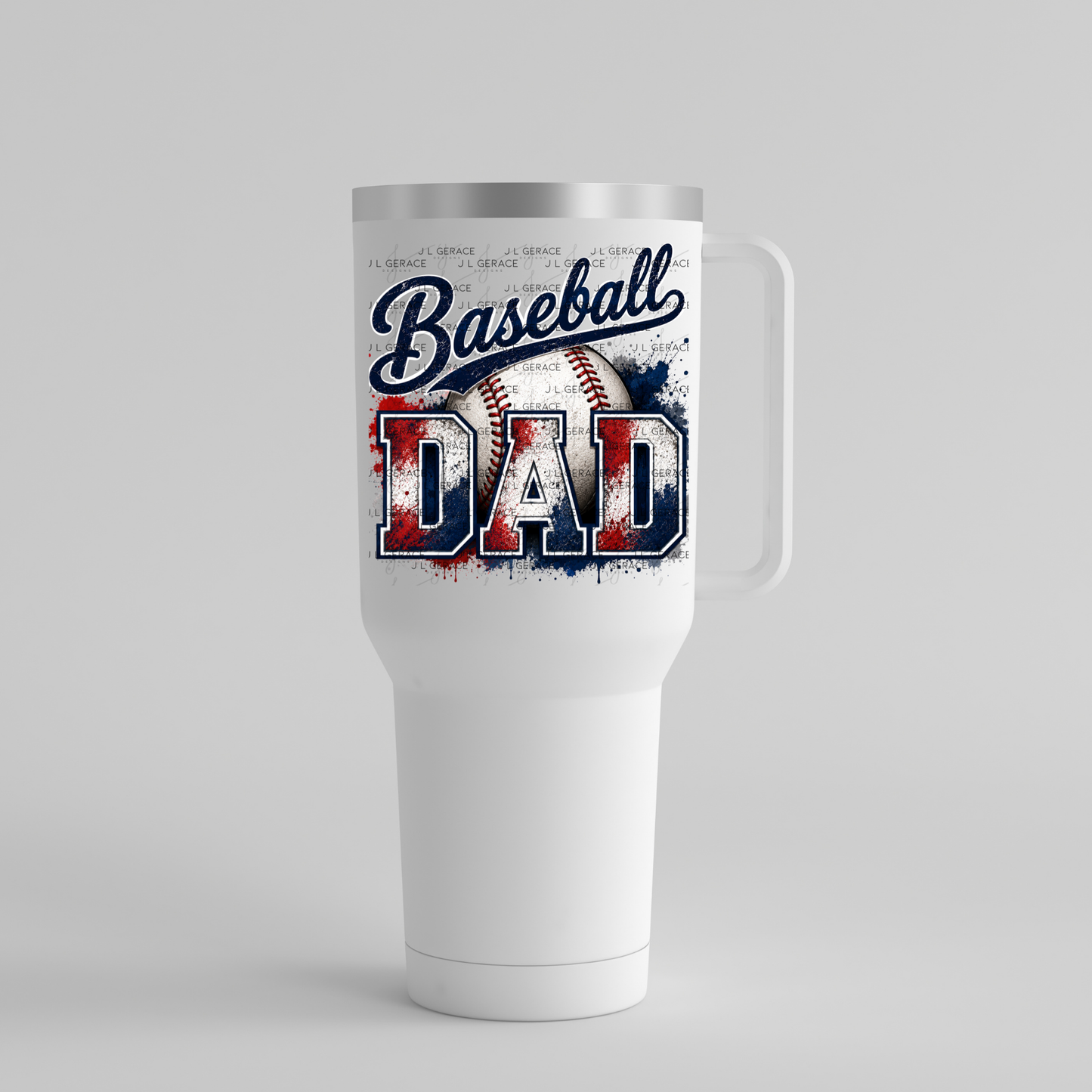 Baseball Dad PNG – Red White Blue Paint Splatter Design with Ball