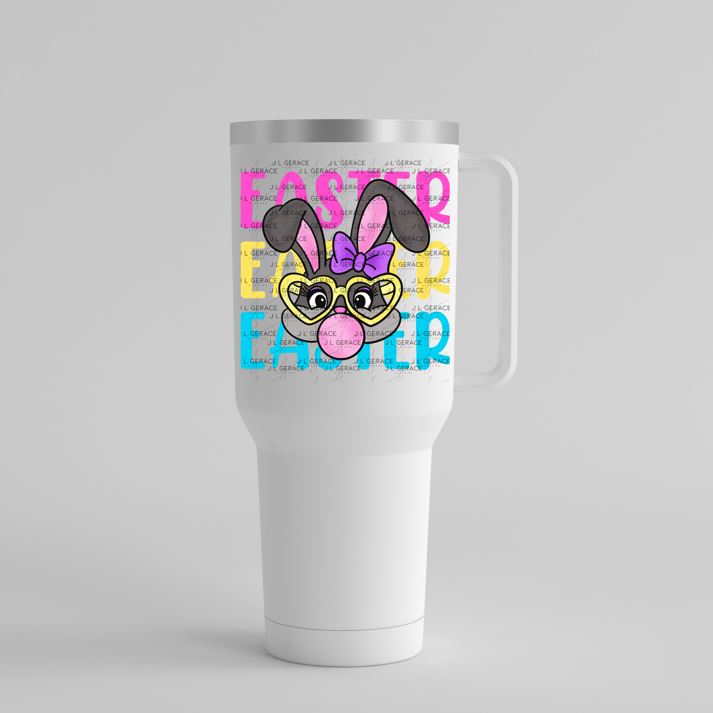 EASTER EASTER EASTER Bunny with Glasses Pink - Yellow - Blue PNG