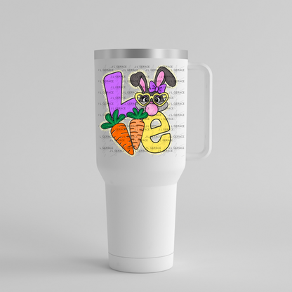 LOVE Easter Bunny with Carrots - Gold String Glitter PNG