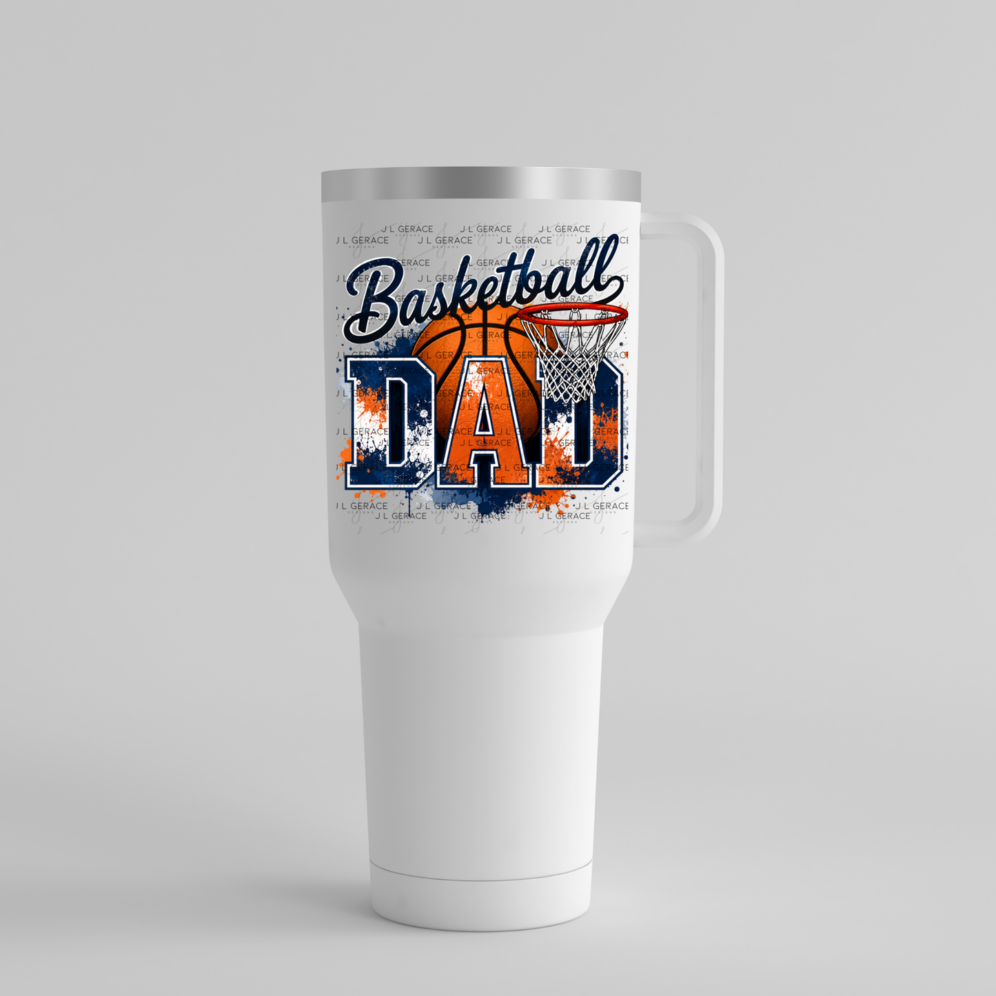 Basketball Dad PNG – Blue Orange Paint Splatter Design with Hoop and Ball