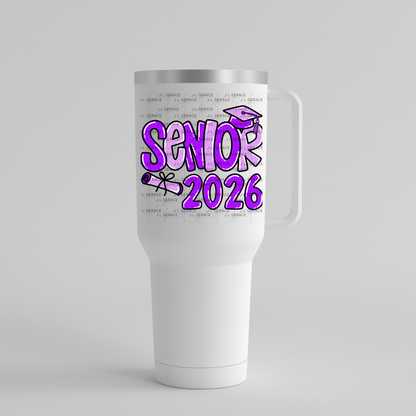 Senior 2026 PNG – Purple Graduation Cap and Diploma Design