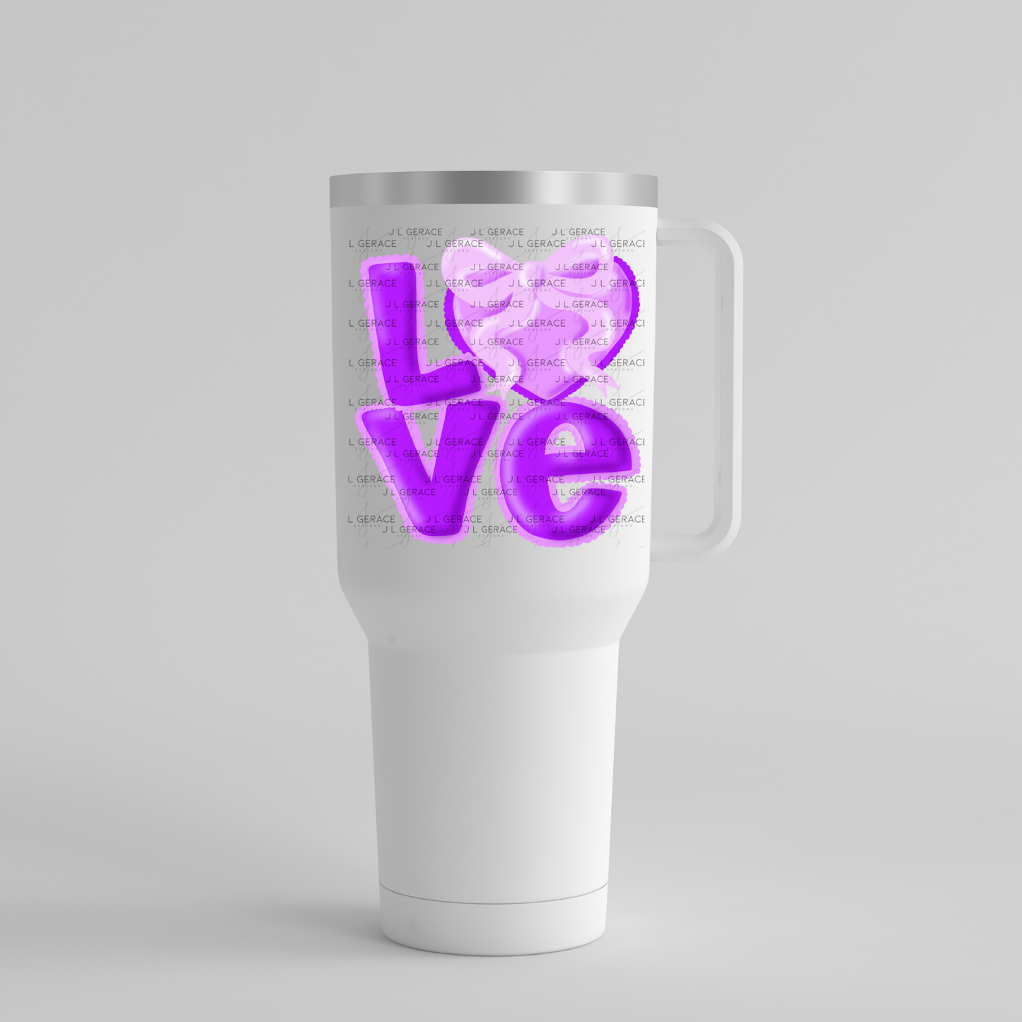 Purple Love Bubble Letter PNG with Heart Bow Design Scalloped Trim