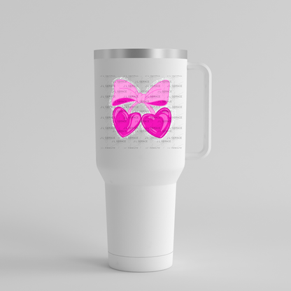 Pink Heart Cherries PNG with Bow String Glitter Design