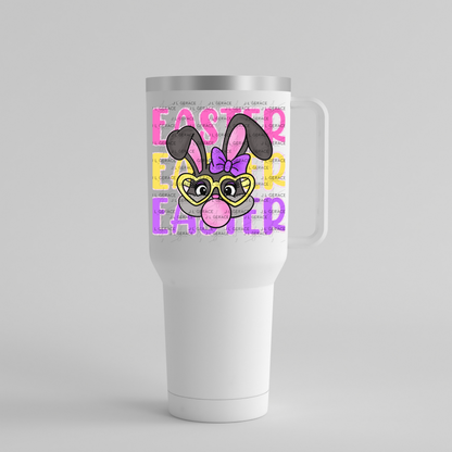 EASTER EASTER EASTER Bunny with Glasses Pink - Yellow - Purple Chunky Glitter Outline PNG