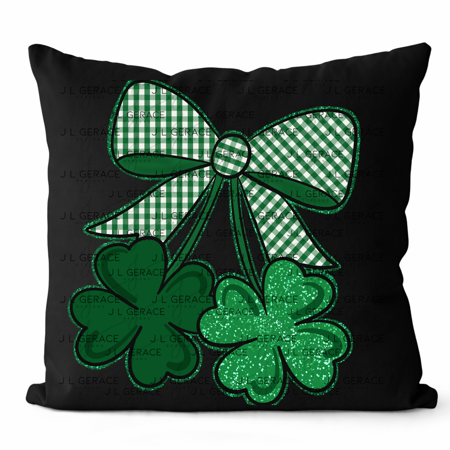 Shamrock Bow PNG Green Glitter Outline St Patricks Day Sublimation Digital Download