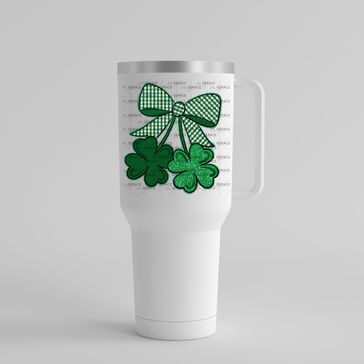 Shamrock Bow PNG Green Glitter Outline St Patricks Day Sublimation Digital Download