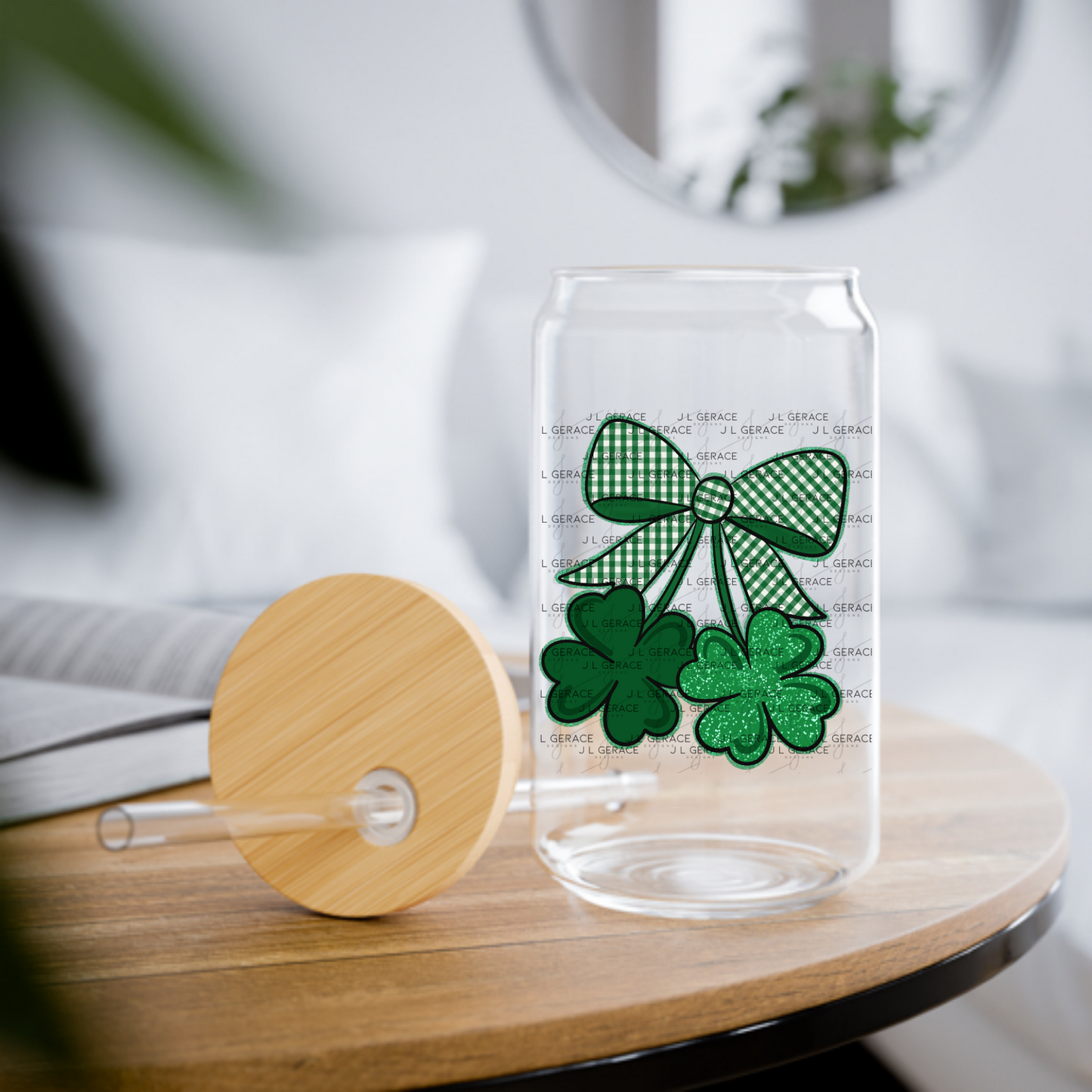 Shamrock Bow PNG Green Glitter Outline St Patricks Day Sublimation Digital Download