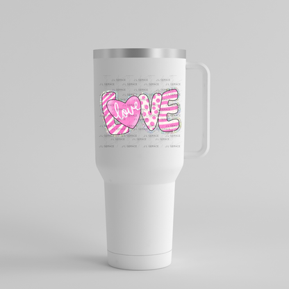 Glitter Outline Love Word PNG with Heart – Pink Mixed Pattern Design