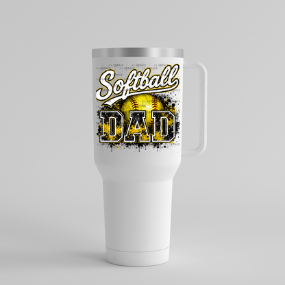 Softball Dad PNG – Yellow Black Paint Splatter Sports Design with Softball