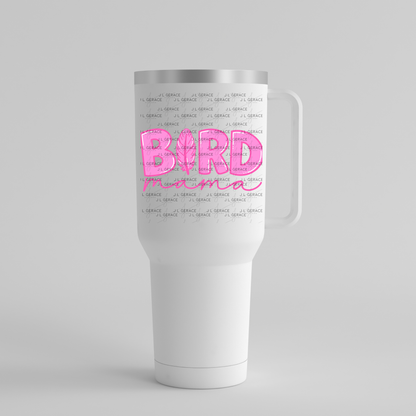 Bird Mama PNG – Pink Feather Design with Feather Letter