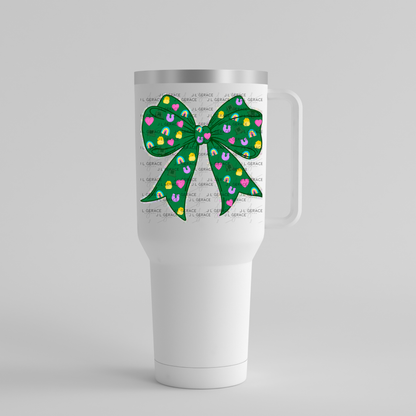 St Patrick Lucky Bow PNG, Rainbow Shamrock Glitter Bow Design, Sublimation PNG Download