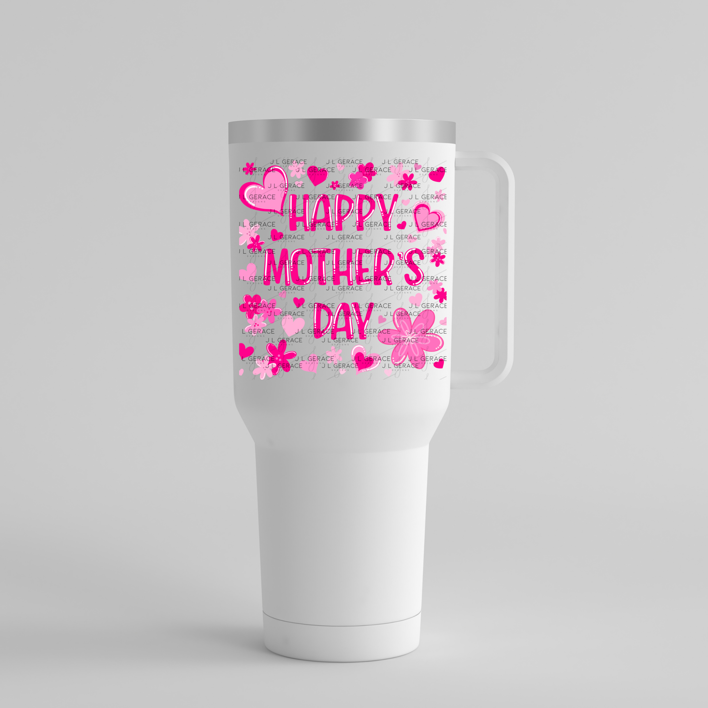 Happy Mothers Day PNG – Pink Hearts Floral Sublimation Design