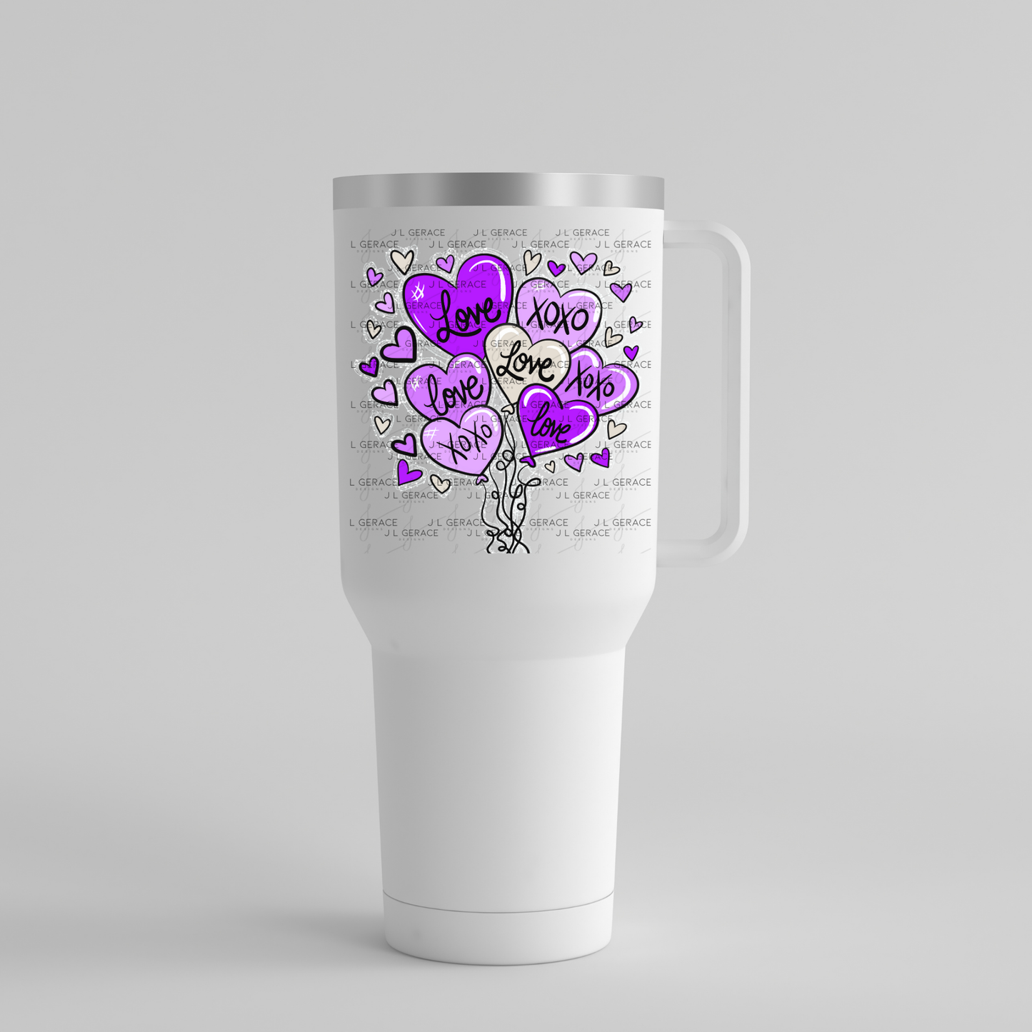 Purple Love & XOXO Heart Balloon Bouquet with Glitter String Outline PNG