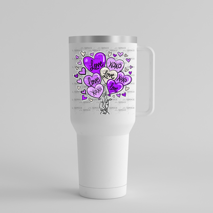 Purple Love & XOXO Heart Balloon Bouquet with Glitter String Outline PNG