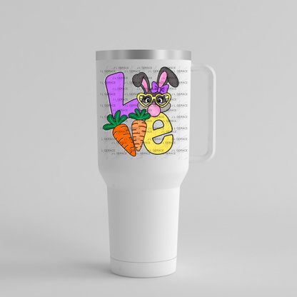 LOVE Easter Bunny with Carrots - Chunky Glitter Outline PNG