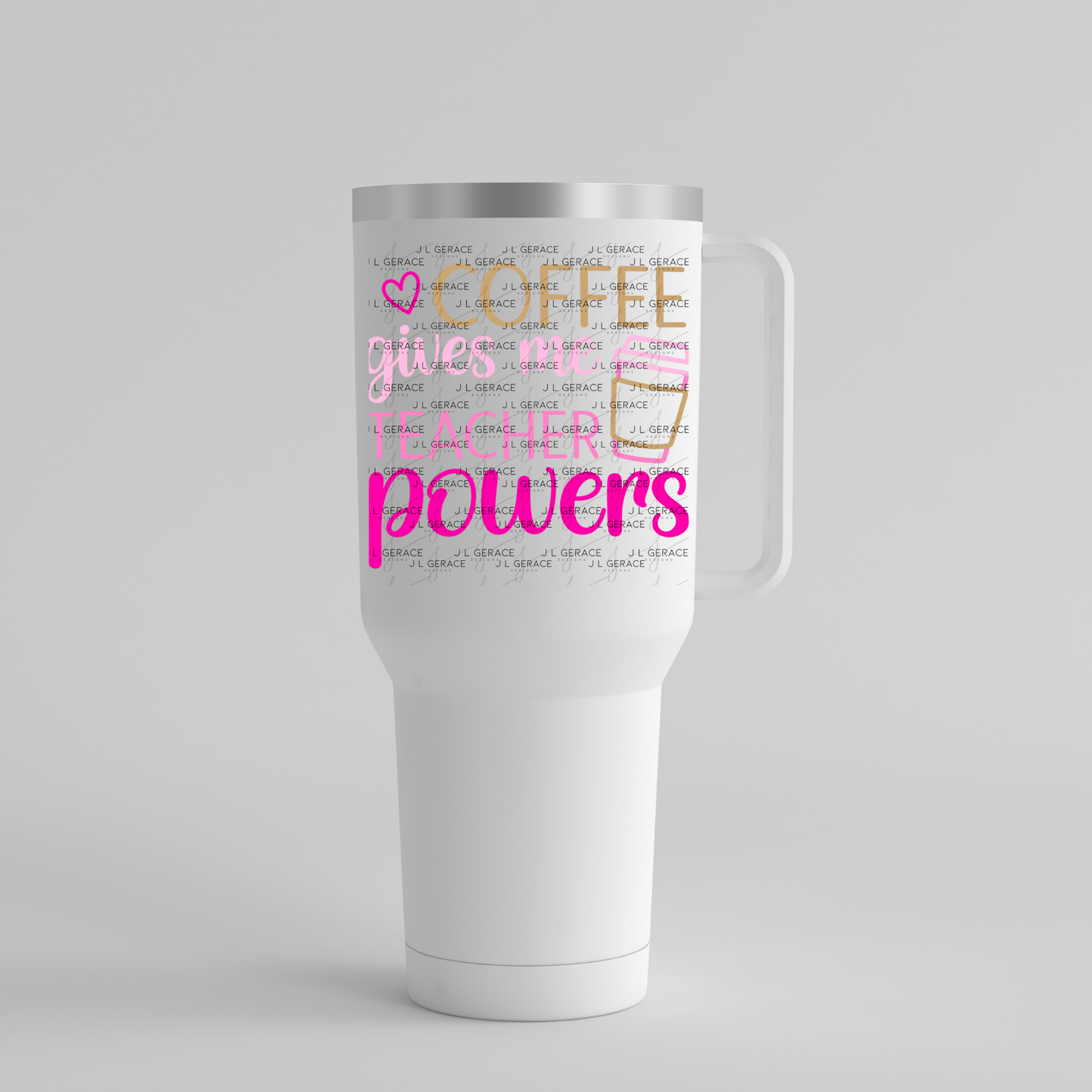 Coffee Gives Me Teacher Powers Pink and Gold PNG