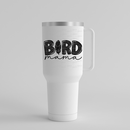 Bird PNG – Black Word Design with Feather Letter