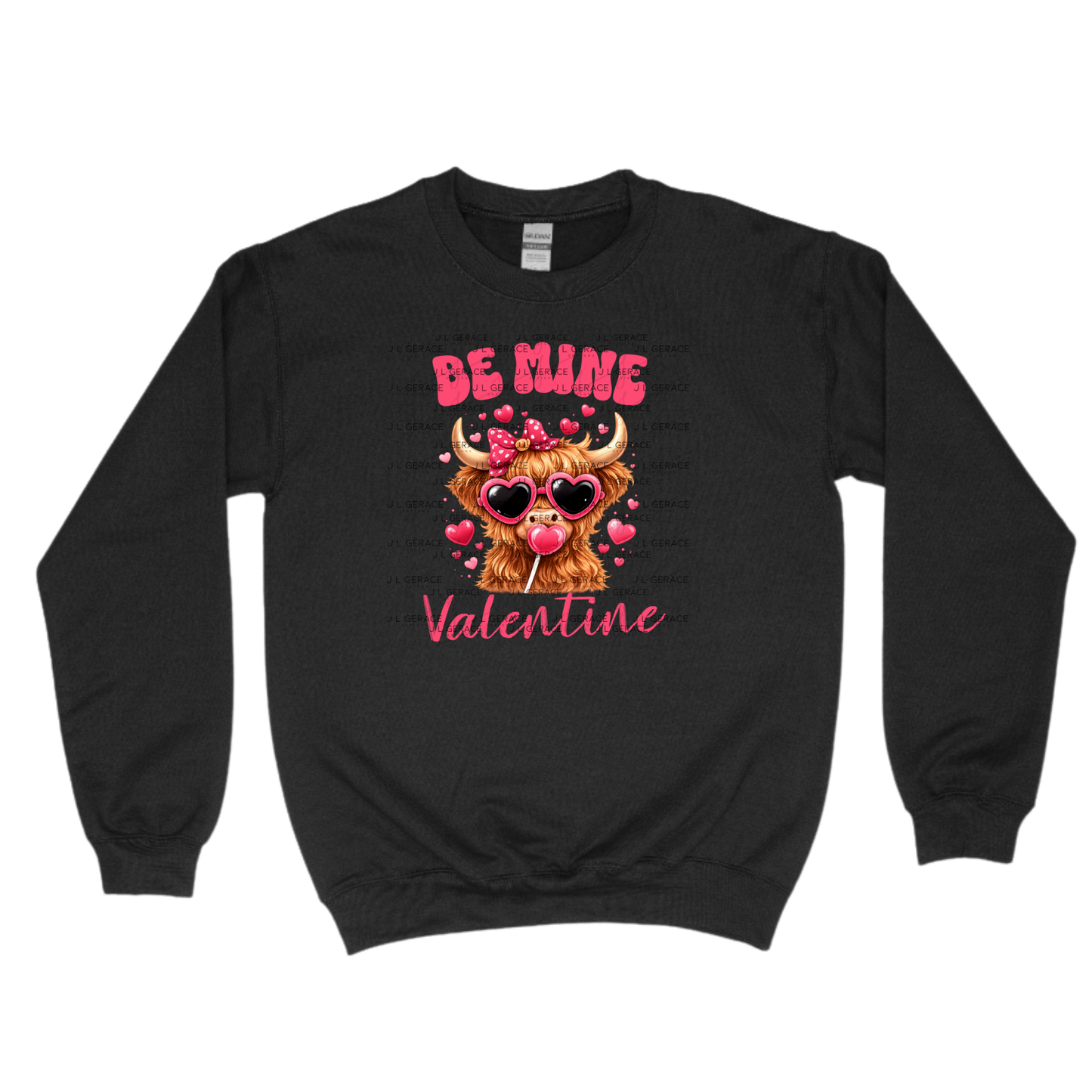 Be Mine Valentine Highland Cow PNG – Cute Valentine Cow with Sunglasses