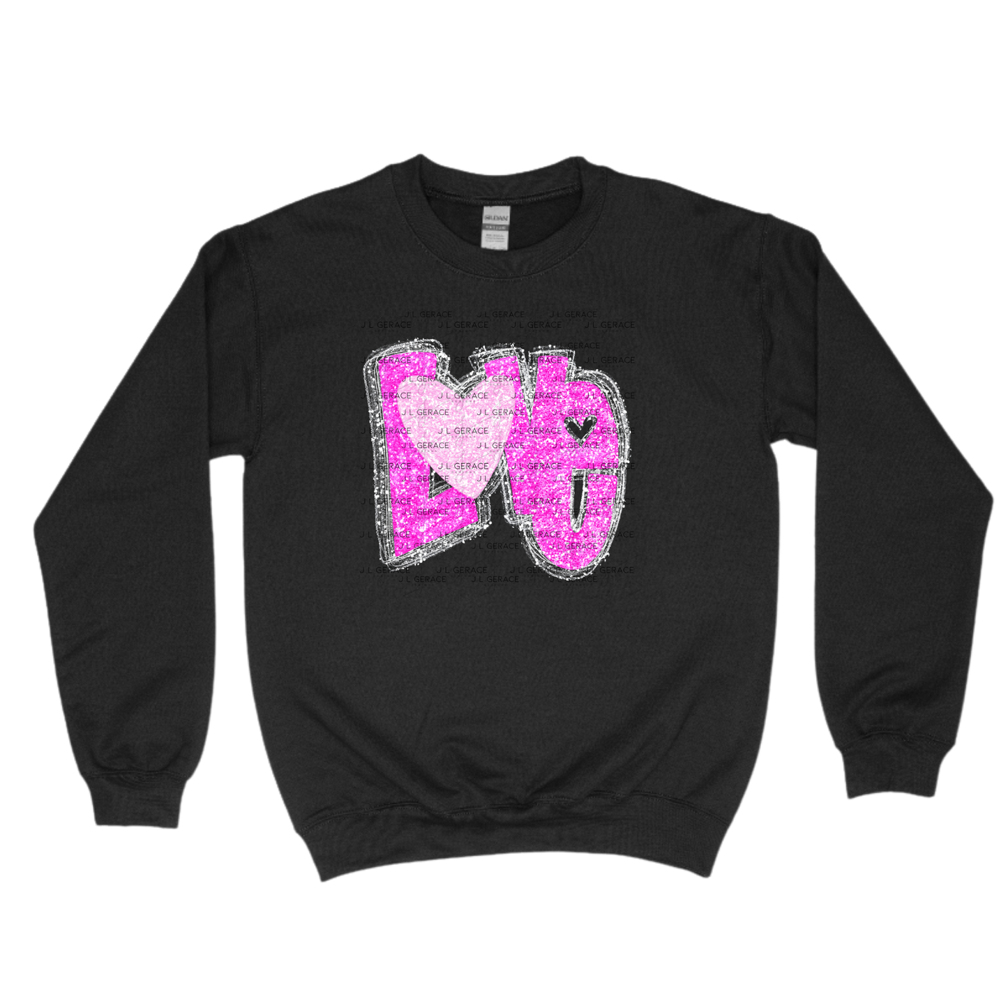 Pink Glitter Love Bubble Letter PNG with Glitter Outline Heart Design