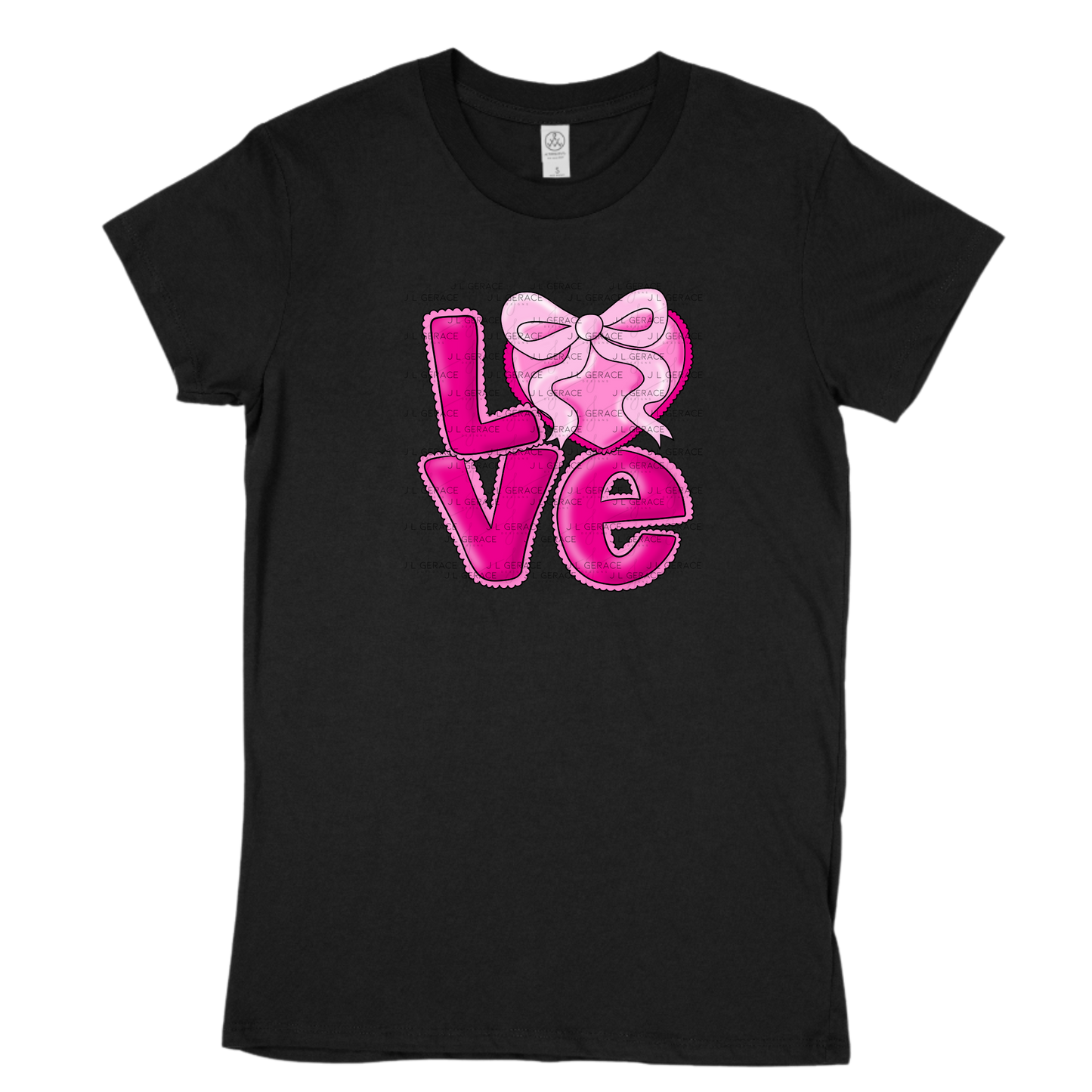 Love Pink Heart Bow PNG Valentine Word Art Design with outline