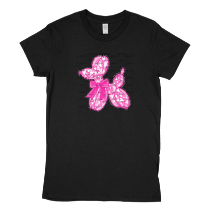 Pink Love Balloon Dog PNG with Glitter Outline and Heart Pattern